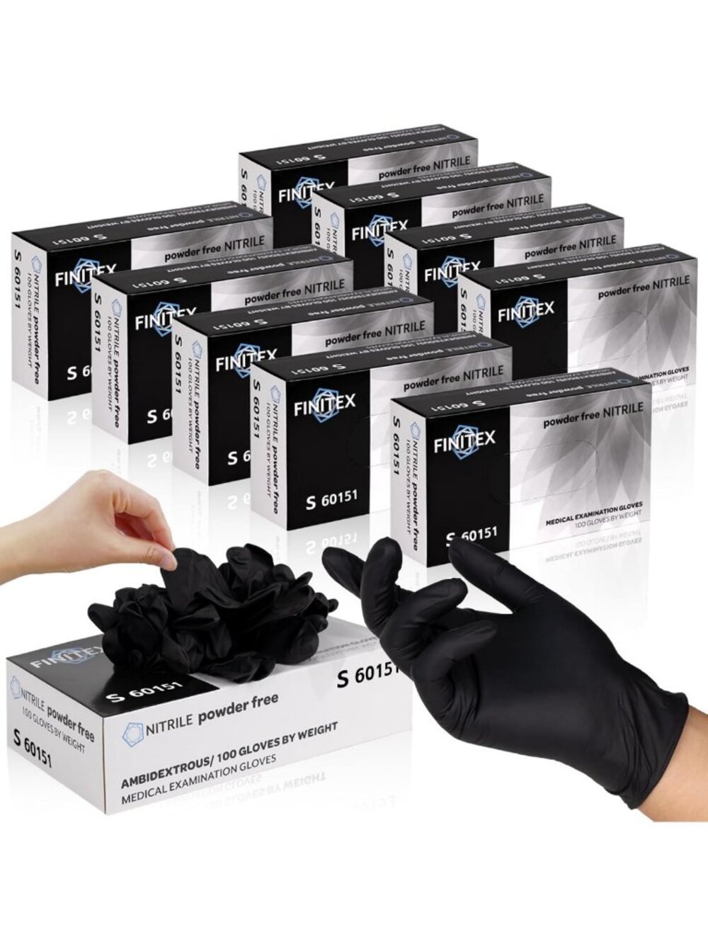 Black Nitrile Disposable Exam Gloves - 3.2mil, 10 Boxes, Latex-Free, Medical Use